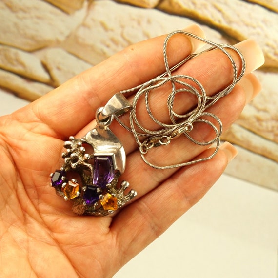 Rare SNAIL PENDANT 990 sterling silver Amethyst a… - image 5