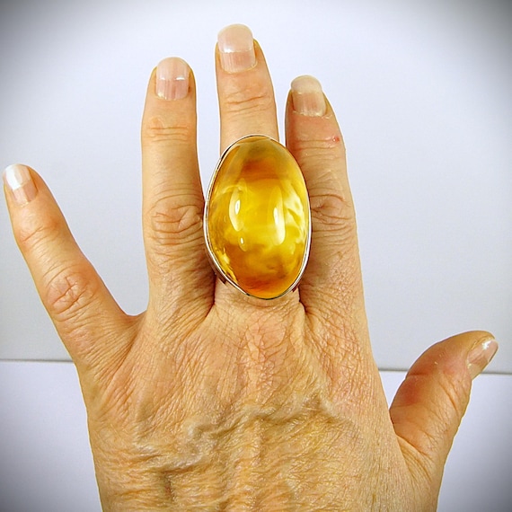 Massive Amber Ring - 925 Silver Adjustable Band -… - image 15