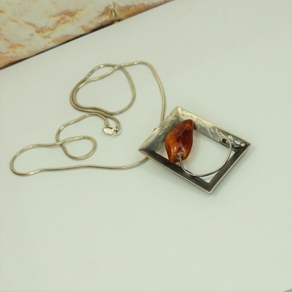 AMBER 925 SILVER Framed Pendant With Sterling Cha… - image 9