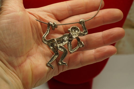 STERLING SILVER WIRE With Heavy Monkey Pendant, R… - image 7
