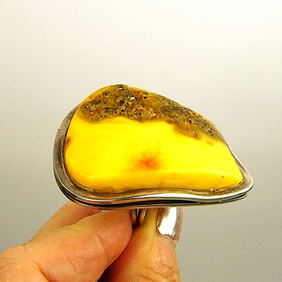 Giant Raw Butterscotch Amber Ring – 925 Sterling … - image 7