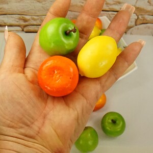 FAKE MINI FRUITS for kitchen decor, Green apple lemon and tangerine, Holiday gift set, Small gift in bag, Party decor fruits Lifelike citrus ASSORTED