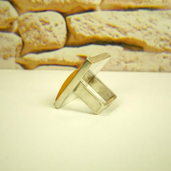 Massive Butterscotch Amber Ring | Modernist 925 S… - image 6
