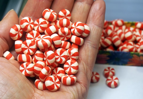 25 Round Peppermint Candy Pick: Red, White, Lime Green