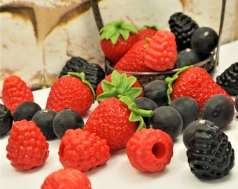 Lifelike Mixed Berries Set, Faux Strawberries, Blueberries, Raspberries, Blackberries