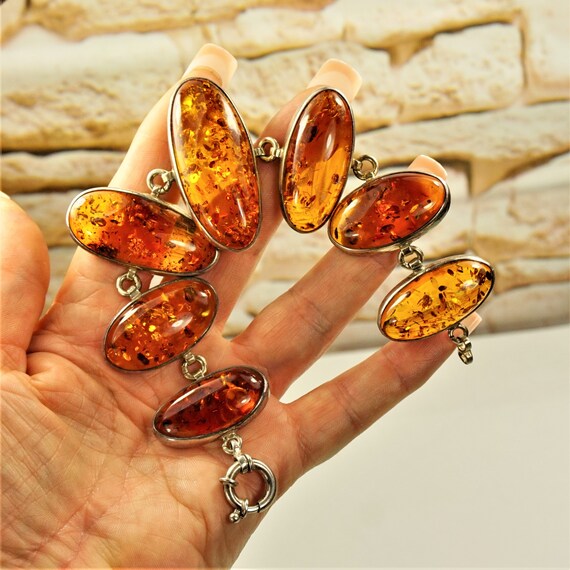 HEAVY AMBER BRACELET with Stamped 925 Silver, Lin… - image 3