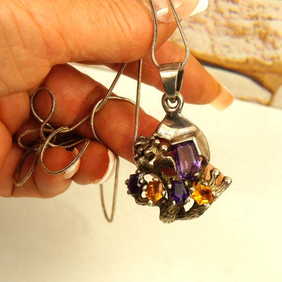 Rare SNAIL PENDANT 990 sterling silver Amethyst a… - image 3