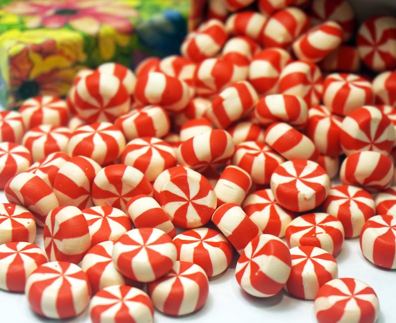 Red PEPPERMINT CANDIES CLAY Swirl Candies Fake Food Round Etsy