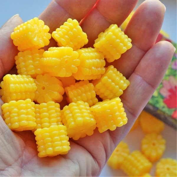 Soft Resin Corn Charms, DIY Jewelry, Craft Beads (5 or 10 pc)