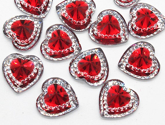 200 acrylic heart gems, red flatback cabochons-scrapbooking, love heart  embellishments/Kawaii Craft/card making, jewellery 12mm x 12mm