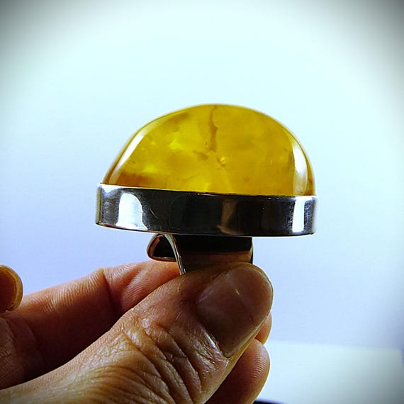 Massive Amber Ring - 925 Silver Adjustable Band -… - image 18