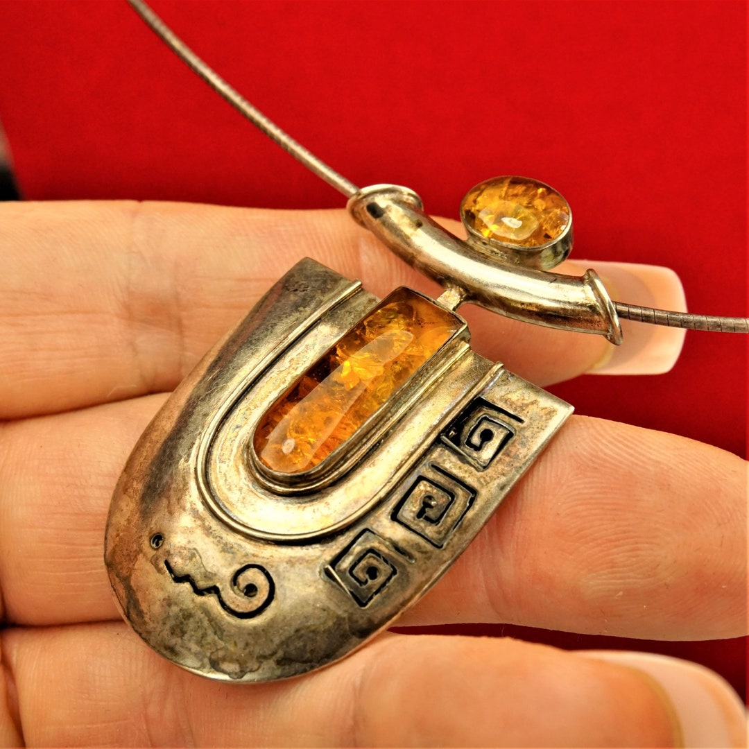 AMBER STERLING Slide PENDANT With Hieroglyphs Etsy