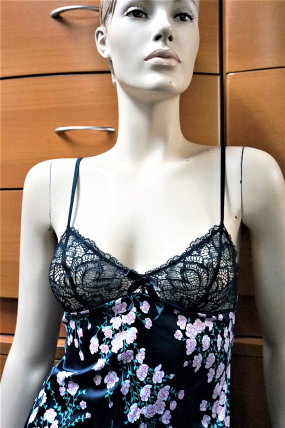 SEXY SATIN CHEMISE, Cherry Blossom Floral Camisole, Lace Bra Top