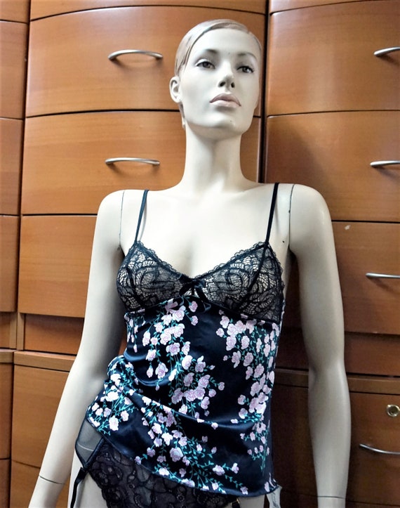 SEXY SATIN CHEMISE, Cherry Blossom Floral Camisole, Lace Bra Top,  Adjustable Spaghetti Straps Cami, Holiday Gift for Women, Girlfriend Gift -   Canada