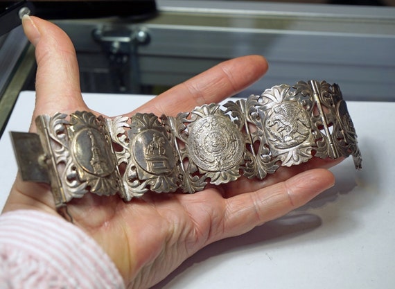 Vintage Mexican Sterling Silver Panel Bracelet – … - image 2