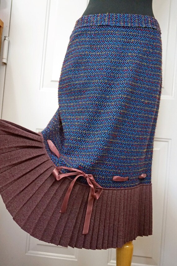 RETRO WOOL SKIRT, Tweed Winter Pleated Skirt, Midi