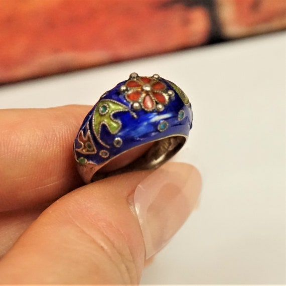 CHINESE EXPORT ENAMEL Sterling Ring With Fish - image 5