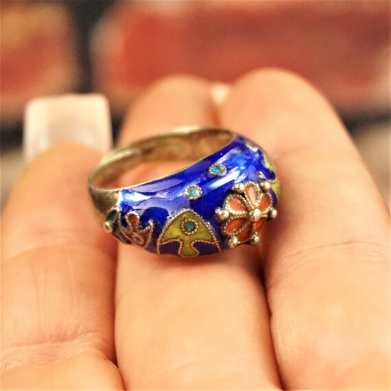 CHINESE EXPORT ENAMEL Sterling Ring With Fish - image 3