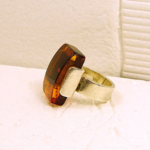 Rectangular Amber 925 Silver Ring - Opened Wide B… - image 7