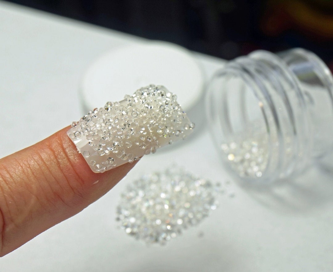 MICRO Zircon AB CRYSTALS 3D Nail Art 1000 Clear Glass Rhinestone Pixie Dust Crystals Premium
