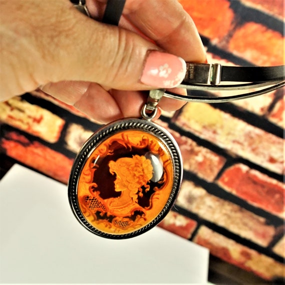 GIANT AMBER 925 Silver CAMEO Pendant, Heavy Weigh… - image 7