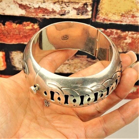 120g Heavy Bold Sterling Silver Cuff Bracelet – Hinged Bangle 