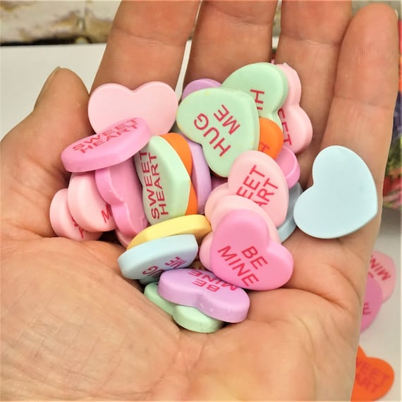 PASTEL CONVERSATION HEARTS Diy Heart Shaped Candies Flat Back