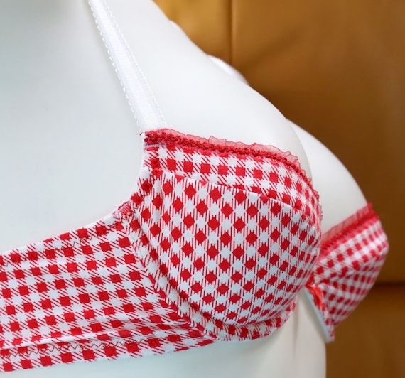 SEXY Push up UNDERWIRE Cotton BRA, European Gingham Red Demi Bra With  Adjustable Straps, Gift Idea for Women, Gift for Girlfriend 