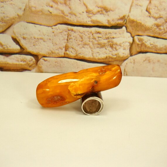 Giant Butterscotch Amber Sterling Silver Ring – O… - image 10