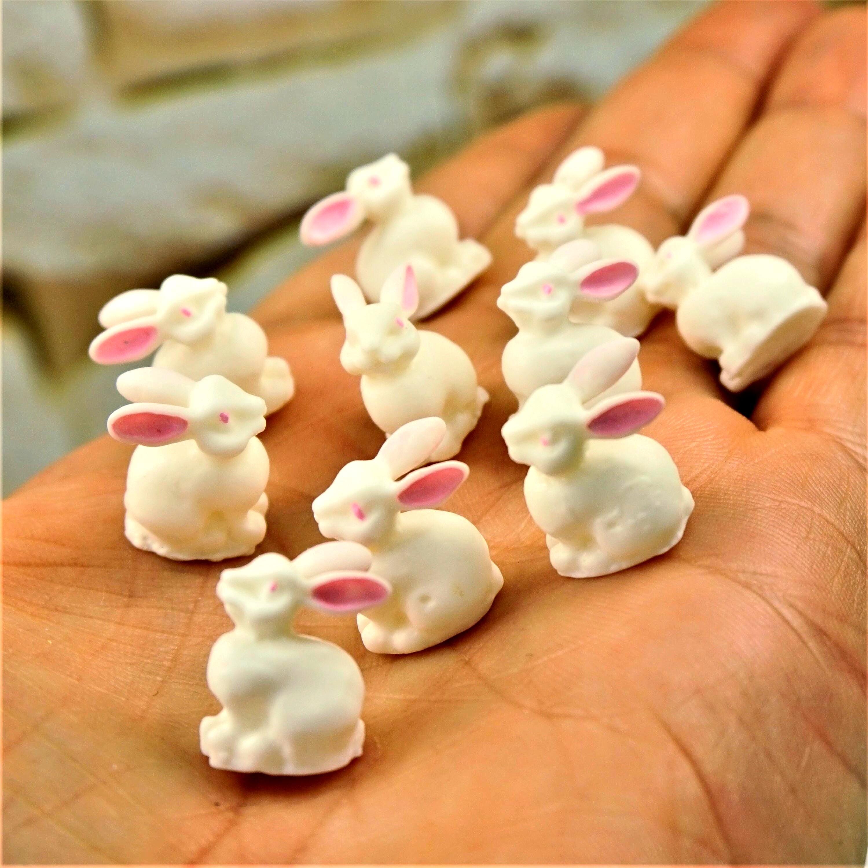 Miniature Resin Rabbits, Easter Bunny Dollhouse Figurines, Fairy Garden Animals (Approx. 5/8 inch)