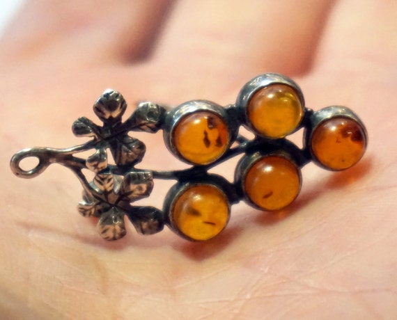 AMBER STERLING Brooch, GRAPES On The Vine, Gift f… - image 1