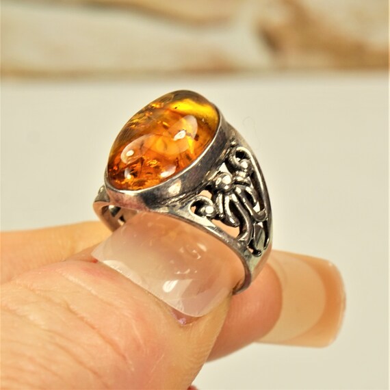 UNIQUE AMBER RING 5.75, 925 Sterling Silver, Fili… - image 5