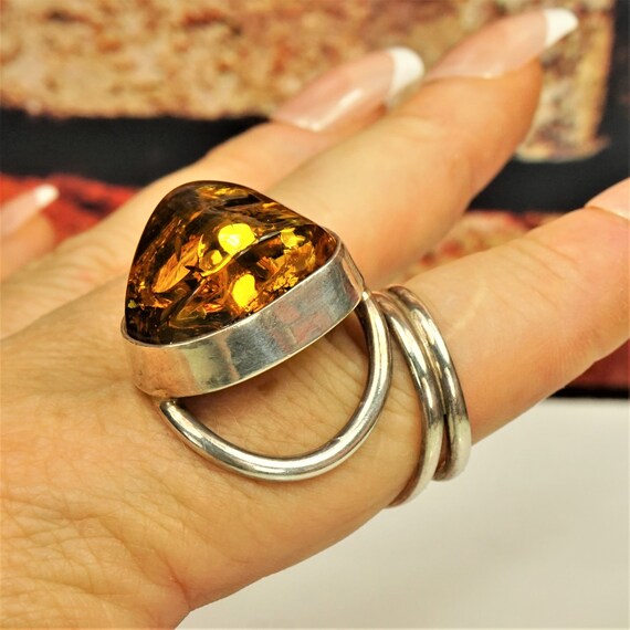 Large Raw Baltic Amber Sterling Silver Adjustable… - image 9