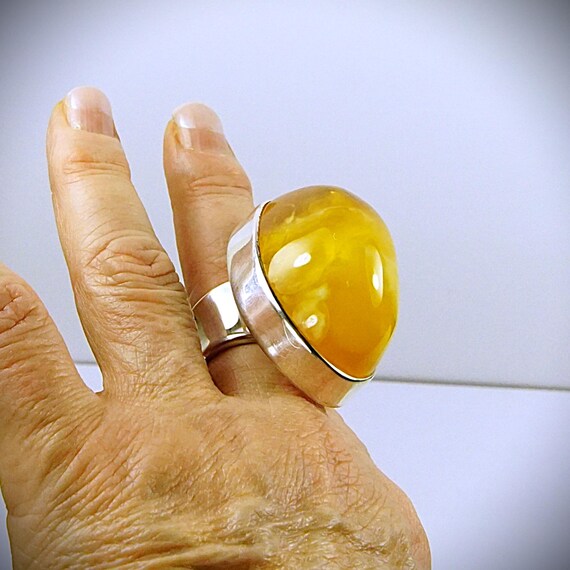Massive Amber Ring - 925 Silver Adjustable Band -… - image 16