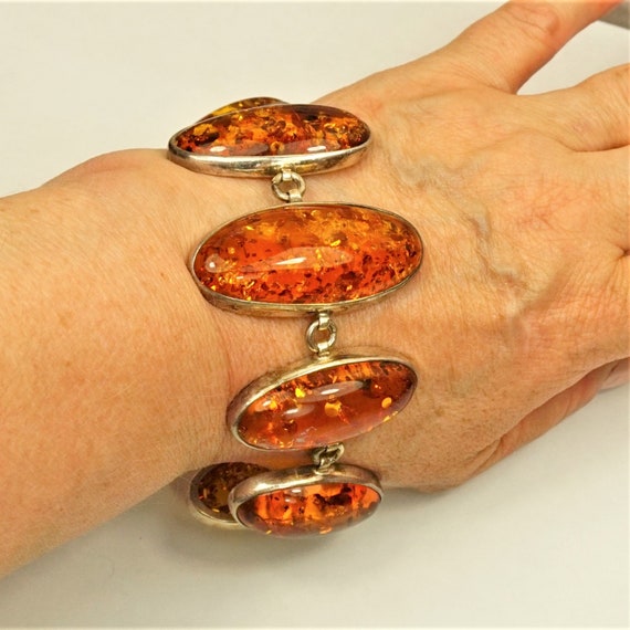HEAVY AMBER BRACELET with Stamped 925 Silver, Lin… - image 6