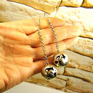RARE!!! Sterling Silver Cut Out Globe Earrings – Extra Long Earth Dangles