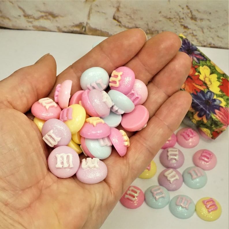 Pastel Glitter Candy Buttons With Letter M - Flatback Cabochons - Etsy