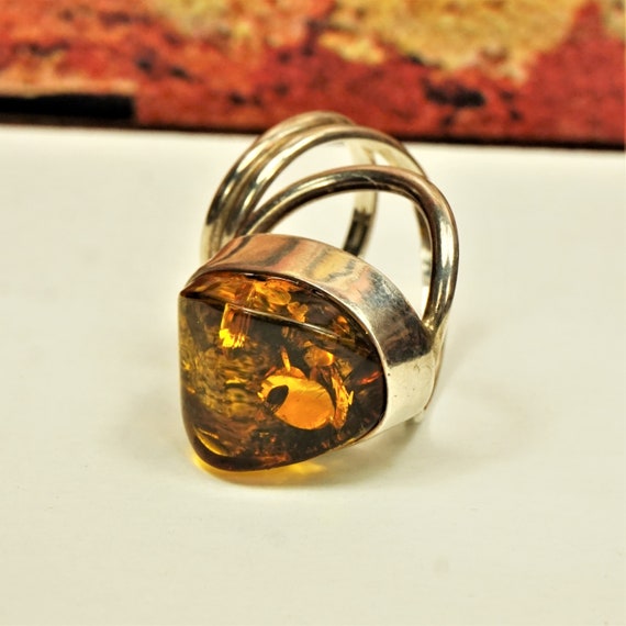 Large Raw Baltic Amber Sterling Silver Adjustable… - image 7