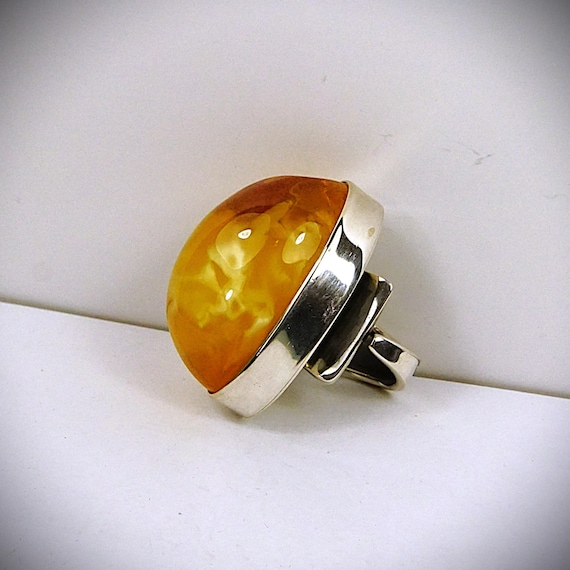 Massive Amber Ring - 925 Silver Adjustable Band -… - image 5