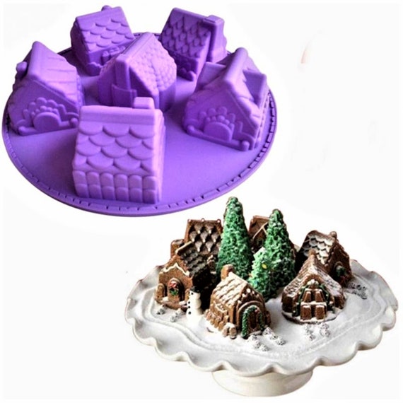 CHRISTMAS CAKE Silicone MOLD, 6 Christmas Houses Mold, Chiffon Cake Decor,  Cake Topping, Winter Village Mold, Christmas Gift for Women 