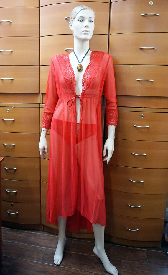 RED BRIDAL ROBE Set Lace Panties Transparent Babyd