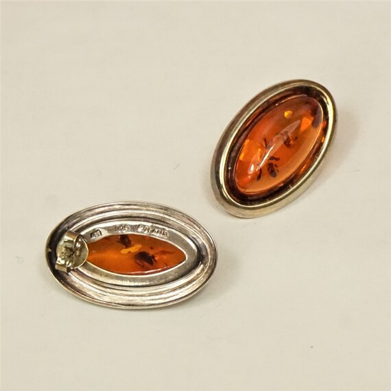 COGNAC AMBER 925 SILVER Oval Earrings, Estate Pol… - image 8