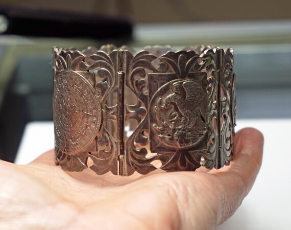 Vintage Mexican Sterling Silver Panel Bracelet – … - image 7
