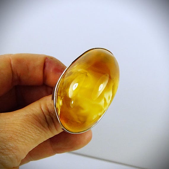 Massive Amber Ring - 925 Silver Adjustable Band -… - image 12