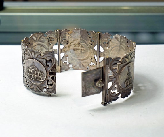 Vintage Mexican Sterling Silver Panel Bracelet – … - image 3