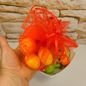 FAKE MINI FRUITS for kitchen decor, Green apple lemon and tangerine, Holiday gift set, Small gift in bag, Party decor fruits Lifelike citrus image 9