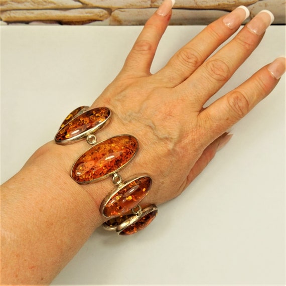 HEAVY AMBER BRACELET with Stamped 925 Silver, Lin… - image 7