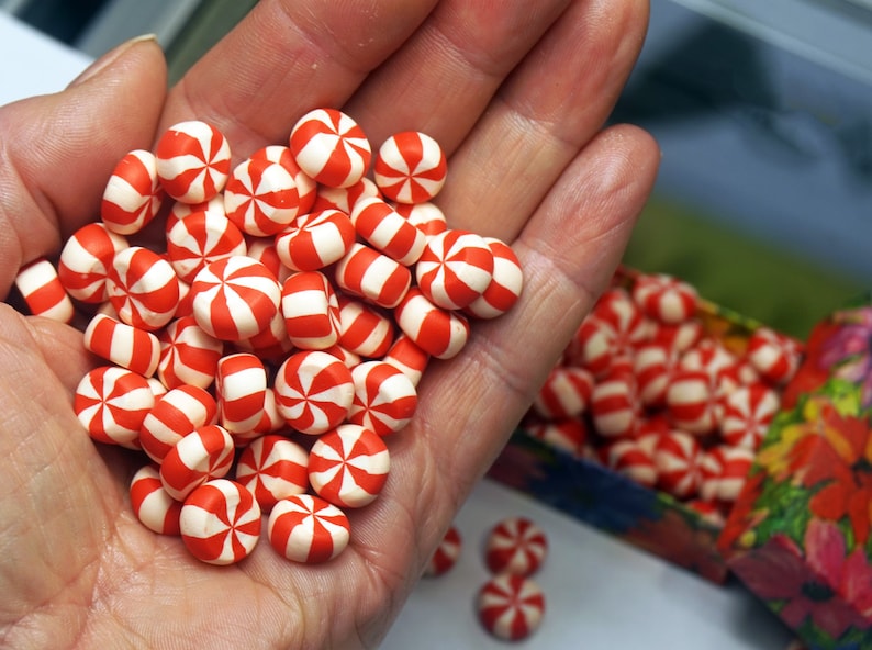 Red PEPPERMINT CANDIES CLAY Swirl Candies Fake Food Round Etsy Canada