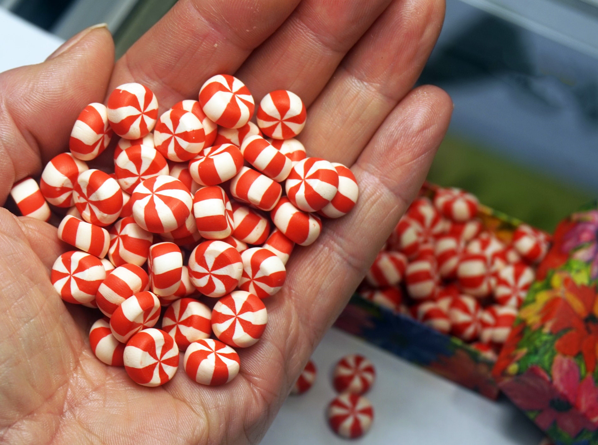 CHRISTMAS Mini CANDY, Dollhouse Sweets, Red Round Peppermint
