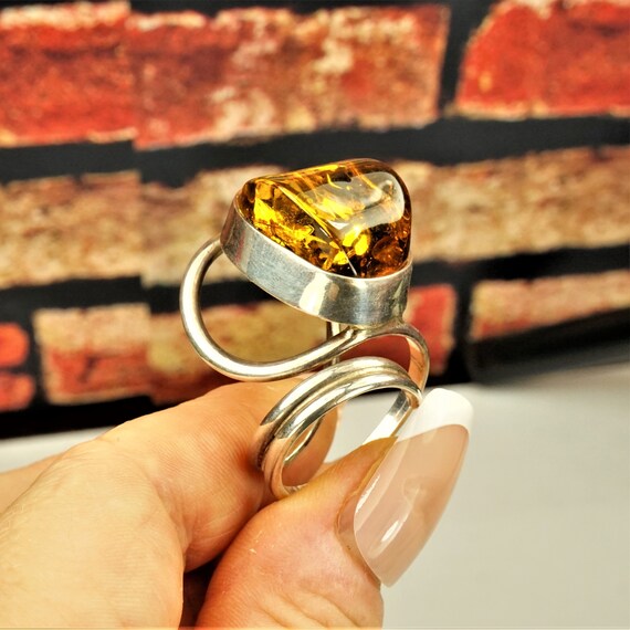 Large Raw Baltic Amber Sterling Silver Adjustable… - image 5
